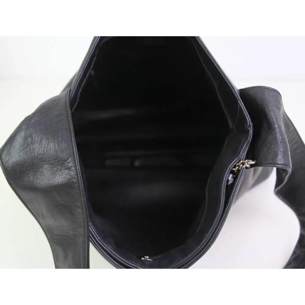Field Manor BLACK GENUINE LEATHER TWO COMPARTMENTS SHOULDER BAG HOBO HANDBAG